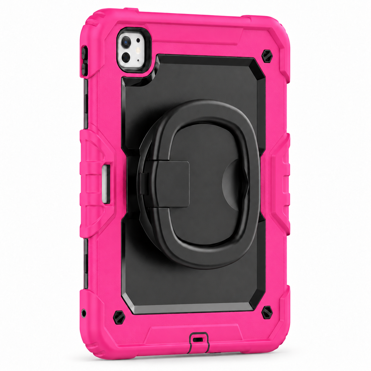 RhinoGuard Traverse 360 case rose; black ring handle. Model-specific camera cutouts vary.