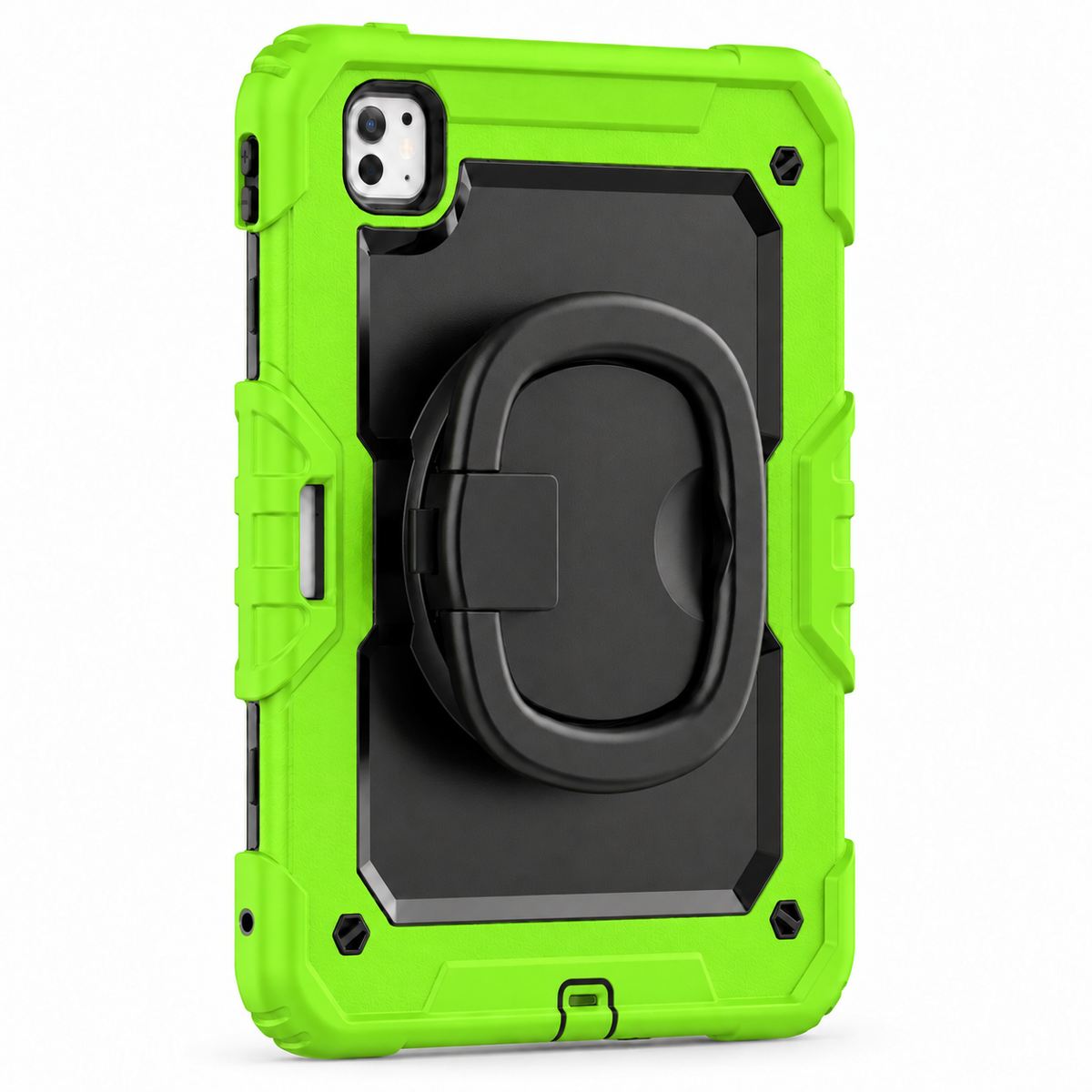 RhinoGuard Traverse 360 case yellow green; black ring handle. Model-specific camera cutouts vary.