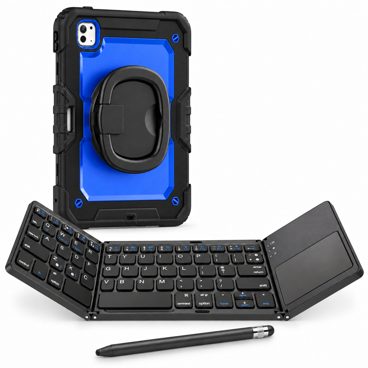 RhinoGuard Traverse 360 fold black blue bundle with black ring handle; case openings vary by selected model.