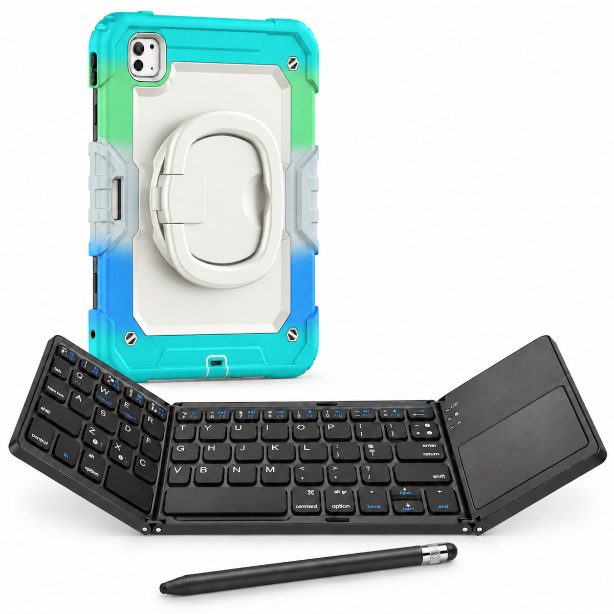 RhinoGuard Traverse 360 fold rainbow blue bundle with white ring handle; case openings vary by selected model.