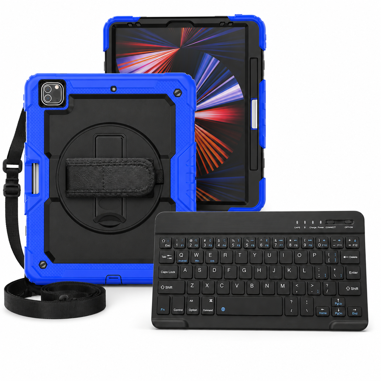 RhinoGuard WorkForce 360 iPad case in Black and Royal Blue with included RhinoKeys Pro Black 10-inch wireless keyboard