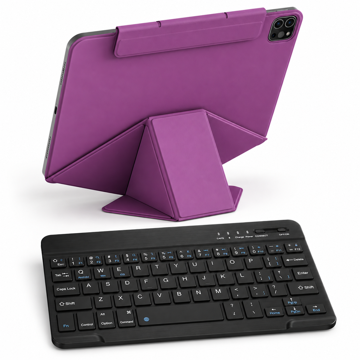 FormaLift Studio Work — iPad Case + Keyboard Bundle, Sunset Purple; all included bundle items on white. Representative iPad fit; tablet not included.