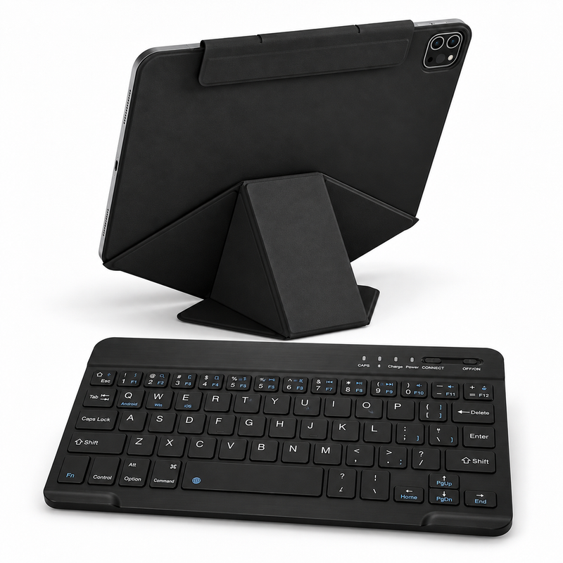 FormaLift Studio Work — iPad Case + Keyboard Bundle, Black; all included bundle items on white. Representative iPad fit; tablet not included.