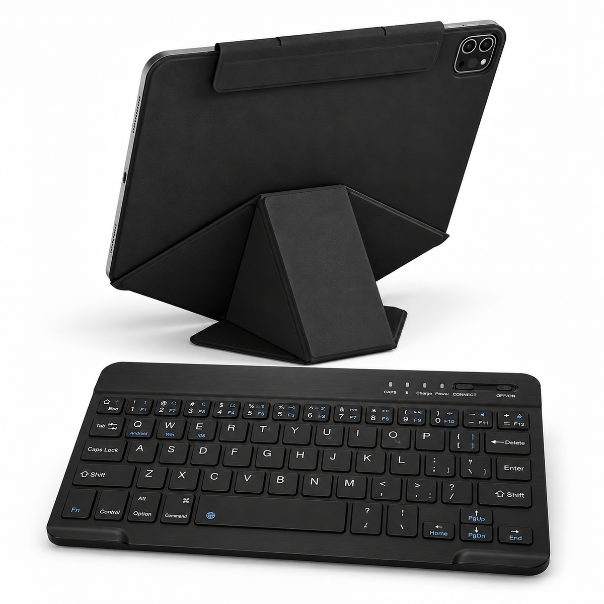 FormaLift Studio Work — iPad Case + Keyboard Bundle, Black; all included bundle items on white. Representative iPad fit; tablet not included.