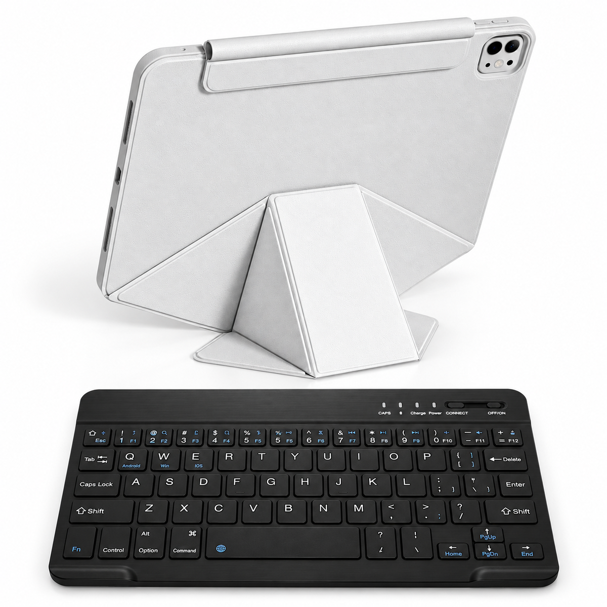 FormaLift Vista Work — iPad Case + Keyboard Bundle, Grey; all included bundle items on white. Representative iPad fit; tablet not included.