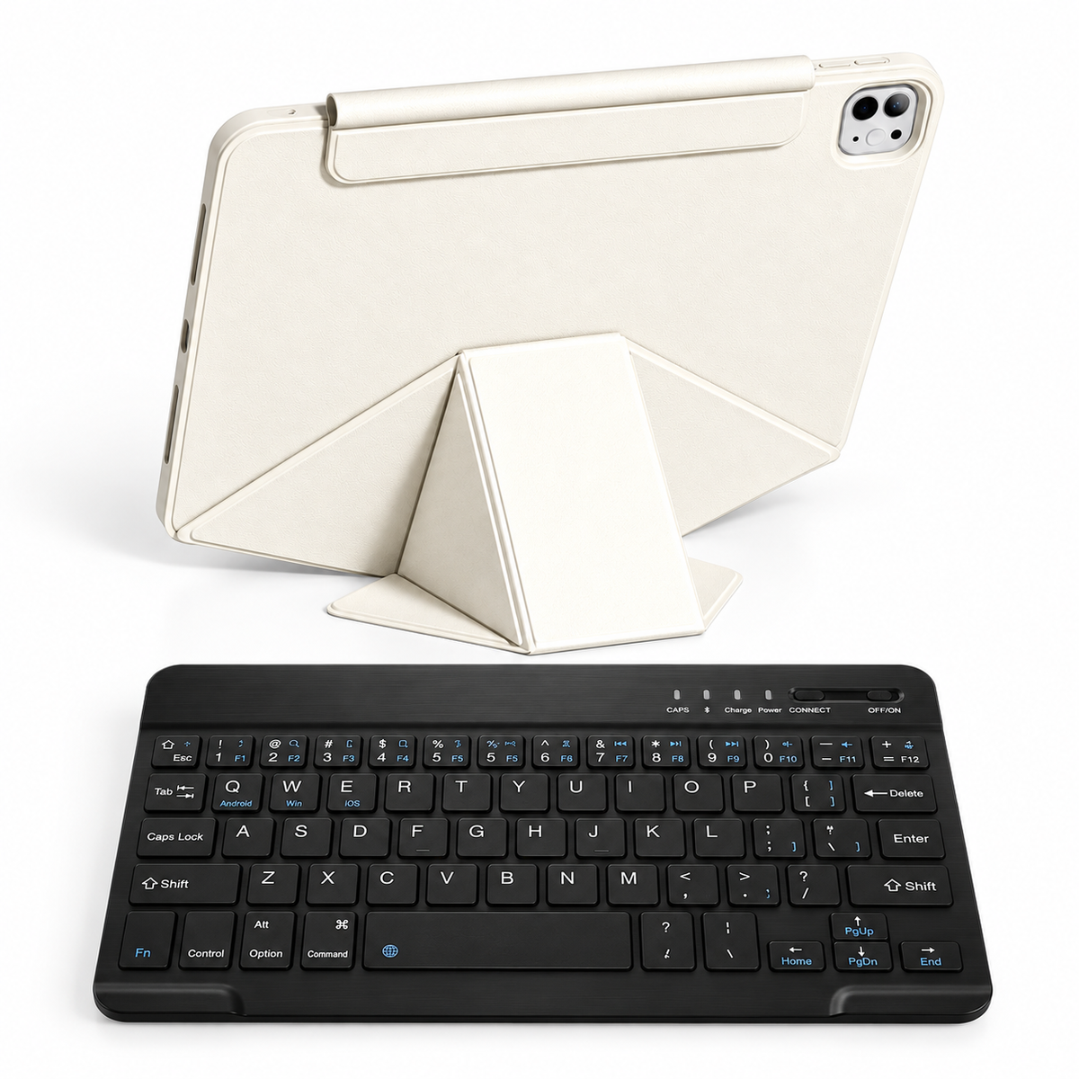 FormaLift Vista Work — iPad Case + Keyboard Bundle, Cream White; all included bundle items on white. Representative iPad fit; tablet not included.