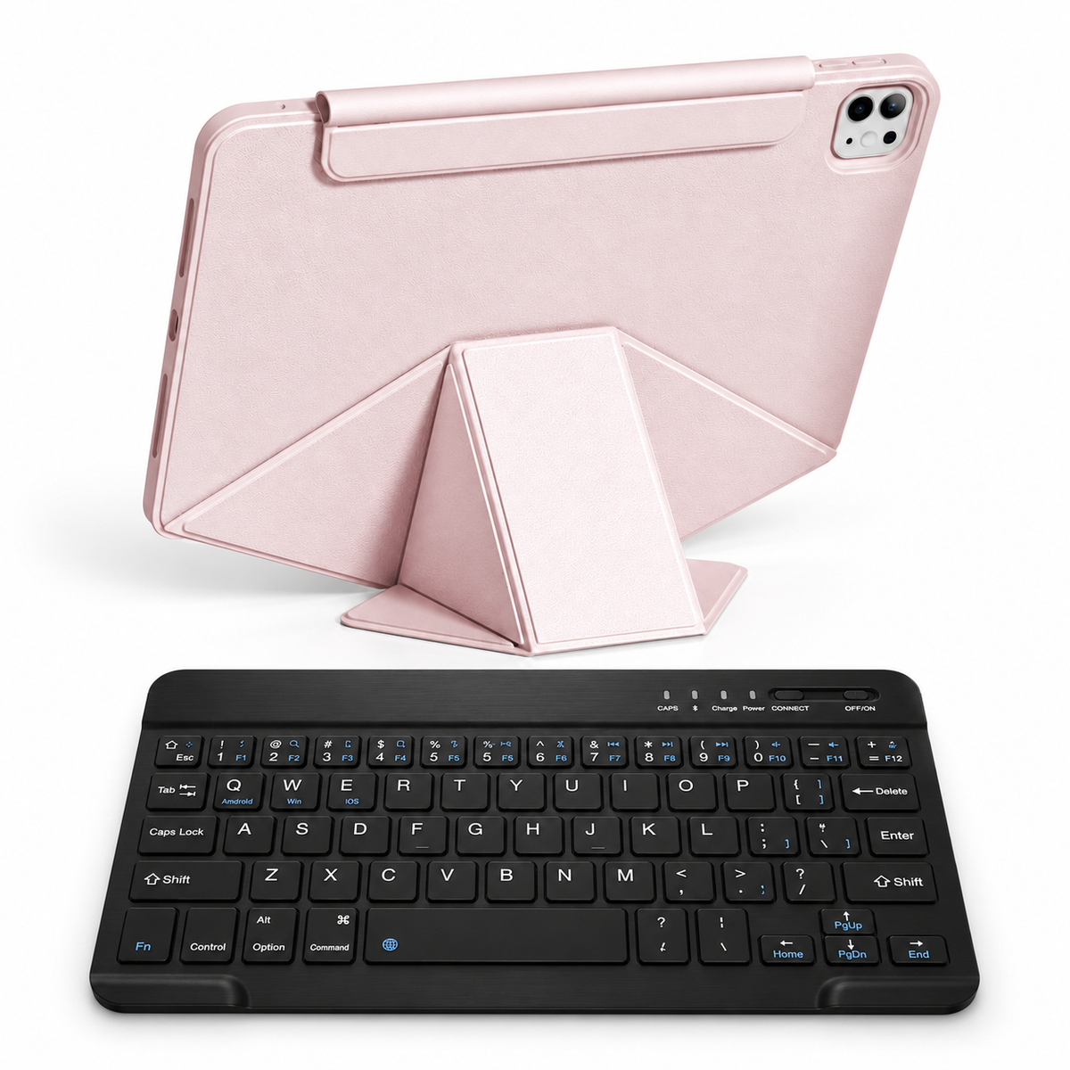 FormaLift Vista Work — iPad Case + Keyboard Bundle, Pink; all included bundle items on white. Representative iPad fit; tablet not included.