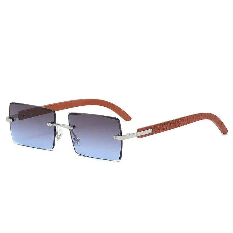 Pinnacle Rectangle Frame Rimless Wood Printed Gradient Sunglasses - Pinnacle Luxuries