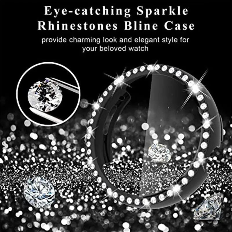 Diamond Case+Glass for Google Pixel Watch Strap PC Bumper Screen Protector Full Bling Cover for Google Pixel Watch Accessories - Pinnacle Luxuries