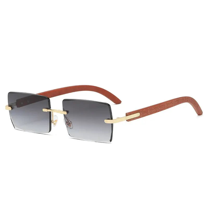 Pinnacle Rectangle Frame Rimless Wood Printed Gradient Sunglasses - Pinnacle Luxuries
