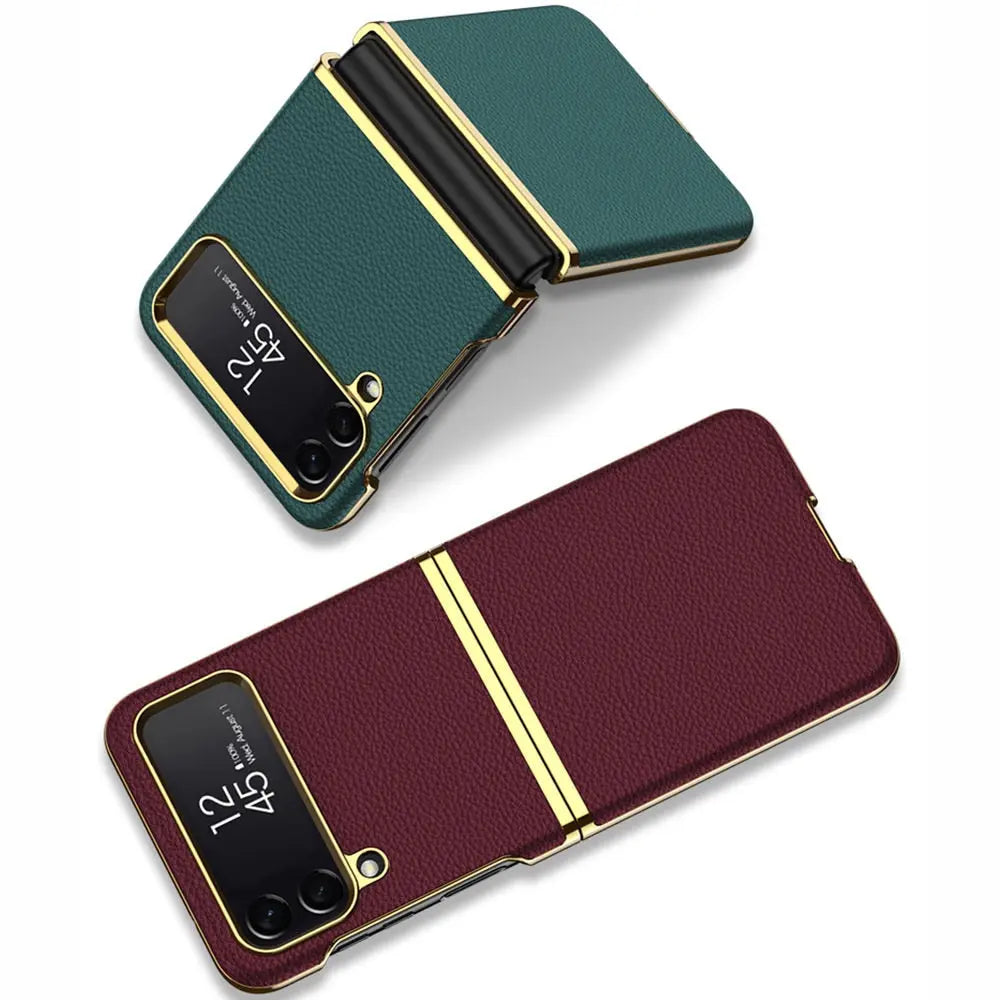 Vintage Leather Gold Trim Case For Samsung Galaxy Z Flip 4 - Pinnacle Luxuries