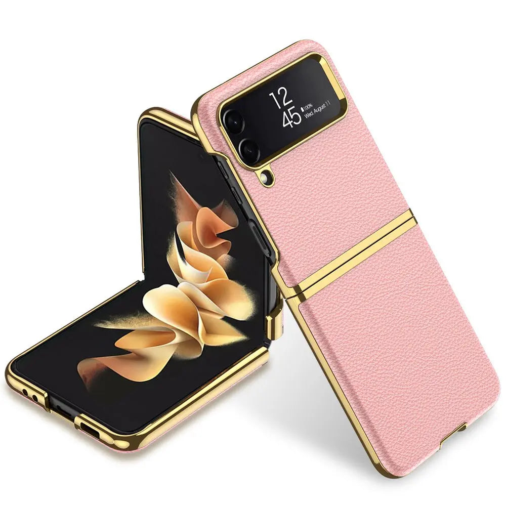 Vintage Leather Gold Trim Case For Samsung Galaxy Z Flip 4 - Avontic