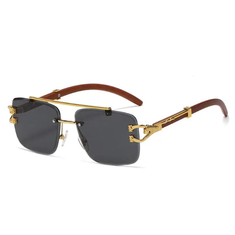 Retro Wooden Frame Gold Square Sunglasses - Avontic