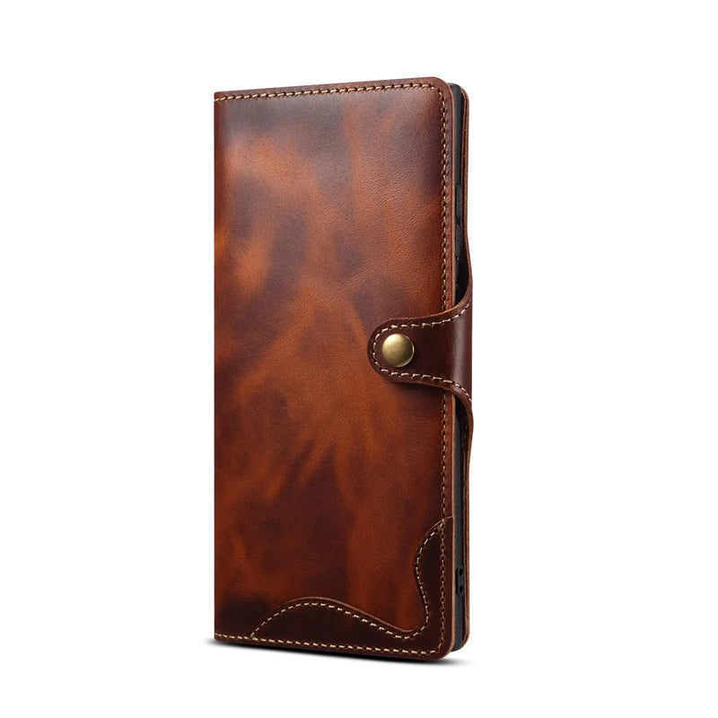 For Samsung Galaxy S23 S22 Ultra S21 S20 S10 Plus S9 Note 8 9 10 20 100% Real Cowhide Leather Case Vintage Card Bag Wallet Cover - Avontic