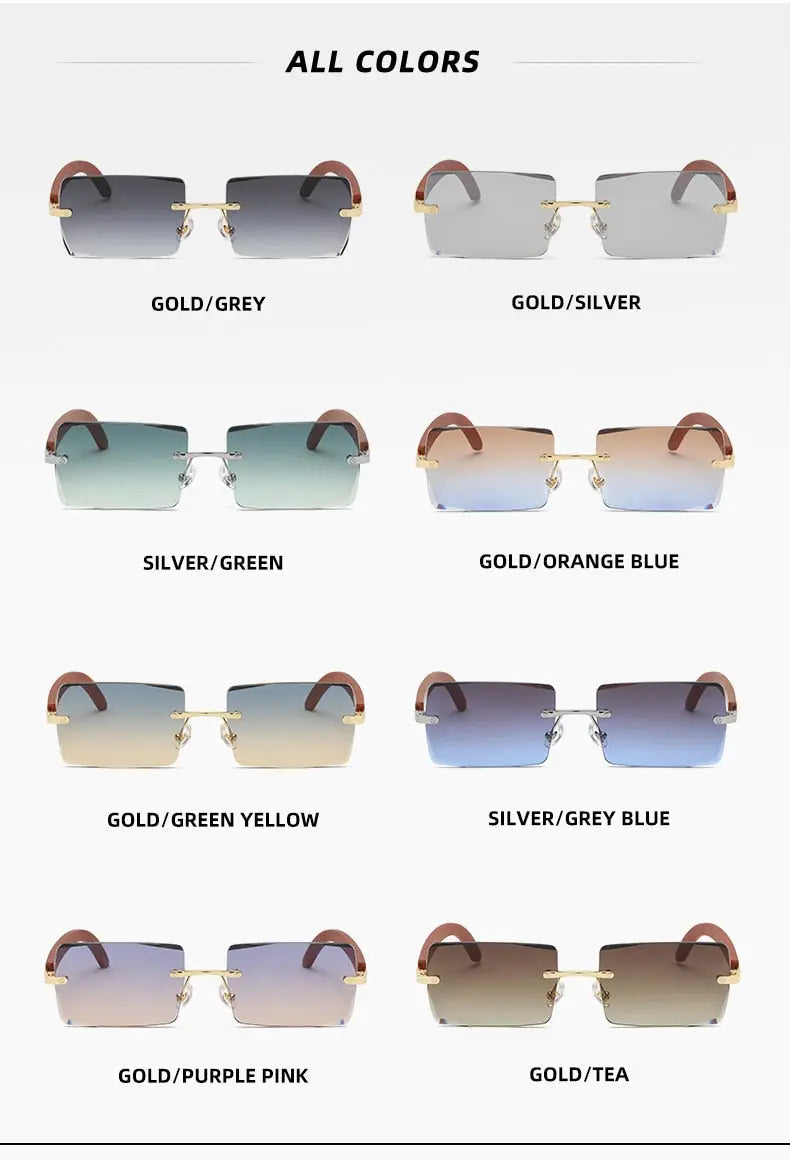 Pinnacle Rectangle Frame Rimless Wood Printed Gradient Sunglasses - Pinnacle Luxuries
