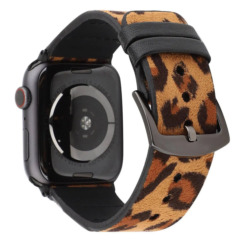 Custom Genuine Leather Leopard Women's Apple Watch Band - Avontic