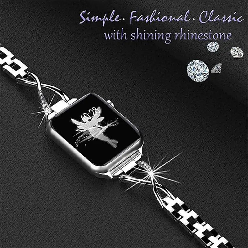 Apple Watch Diamond Luxe Stainless Steel Band With Case - Pinnacle Luxuries