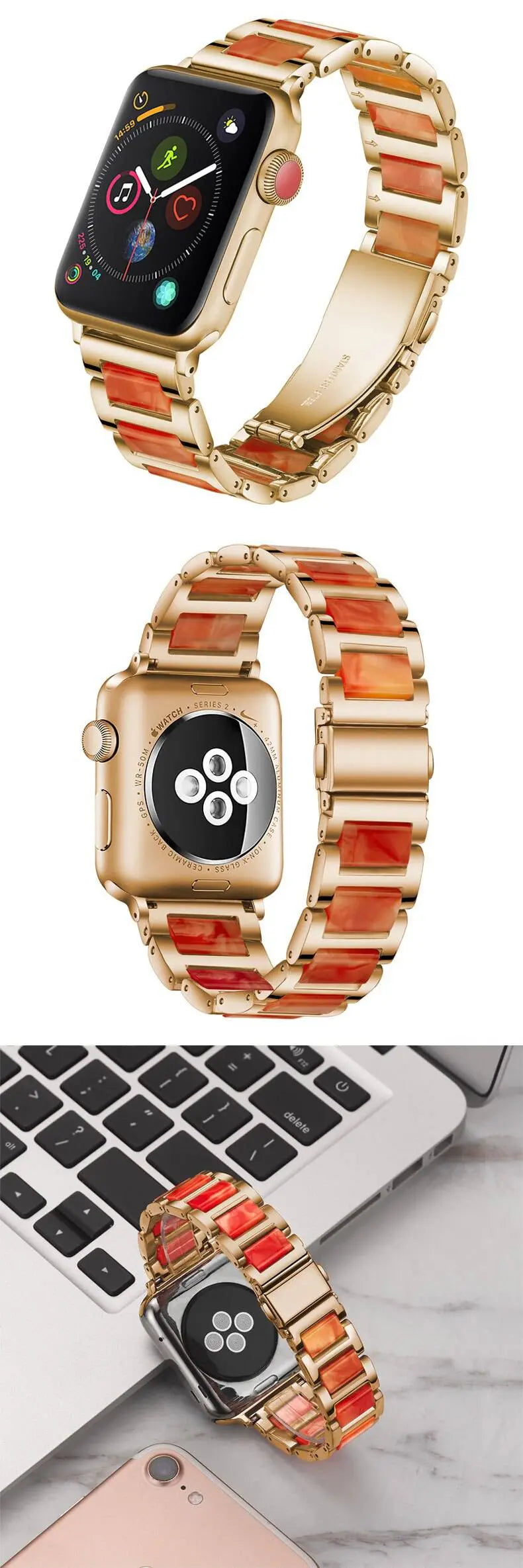 Custom Luxury Stainless Steel Resin Apple Watch Band - Pinnacle Luxuries