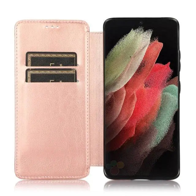 Premium Leather Flip Case For Samsung Galaxy S21 S20 Ultra Plus Note Note 20 Ultra - Pinnacle Luxuries