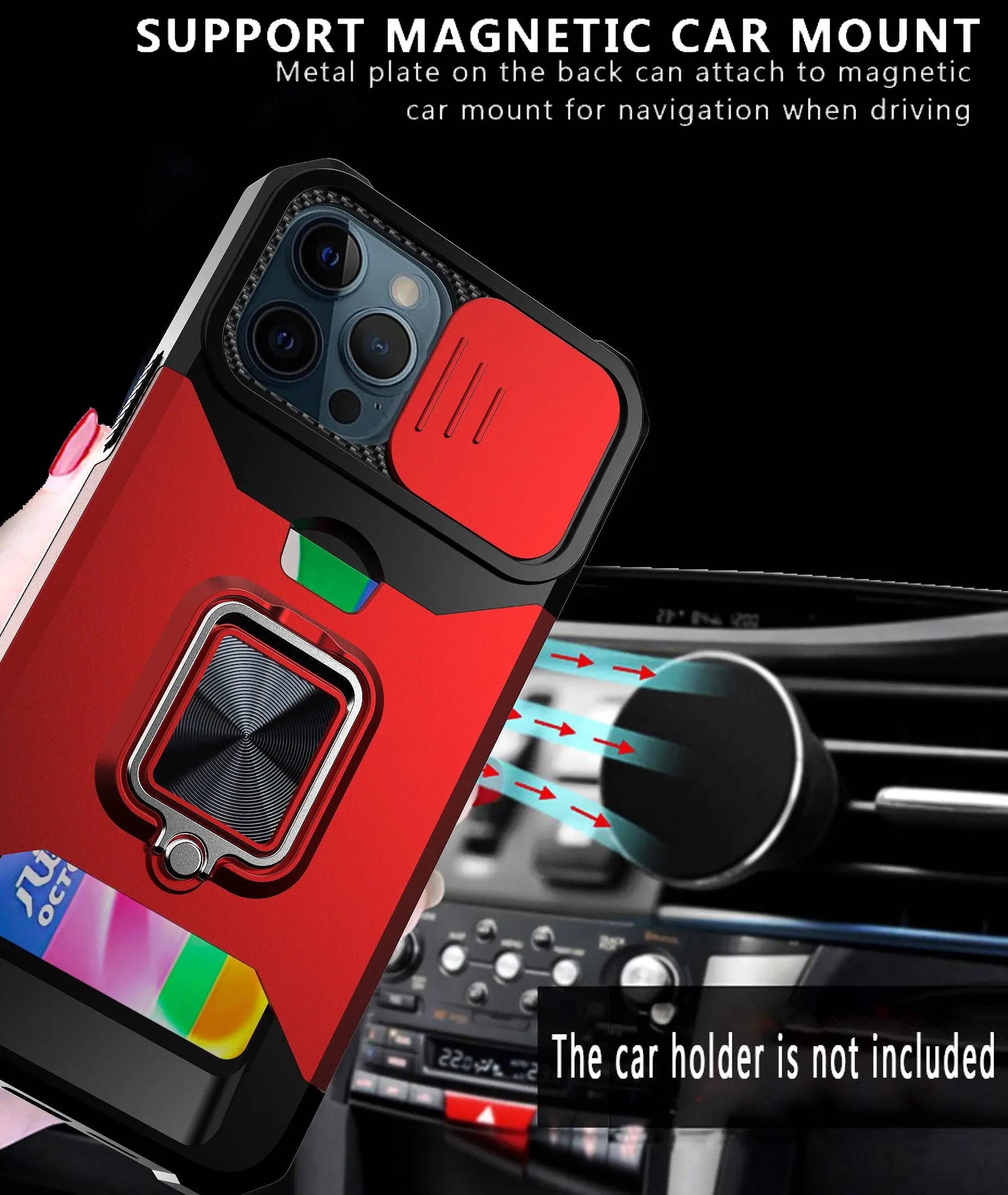 Kickstand Card Holder Camera Protection Case For iPhone 13 / 13 Pro / 13 Pro Max / 13 Mini - Pinnacle Luxuries