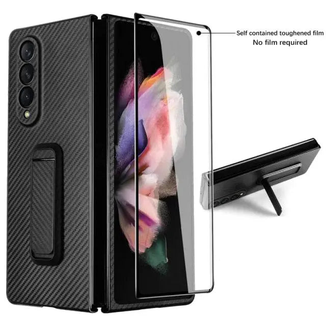 Spartan Armor Carbon Fiber Case For Samsung Galaxy Z Fold 3 Tempered Glass Screen Protector - Avontic