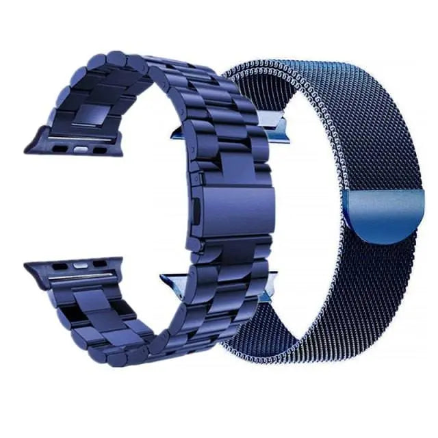 Premium Stainless Steel Mesh And Steel Link Bands 2 Pack For Apple Watch Series 7 - Avontic