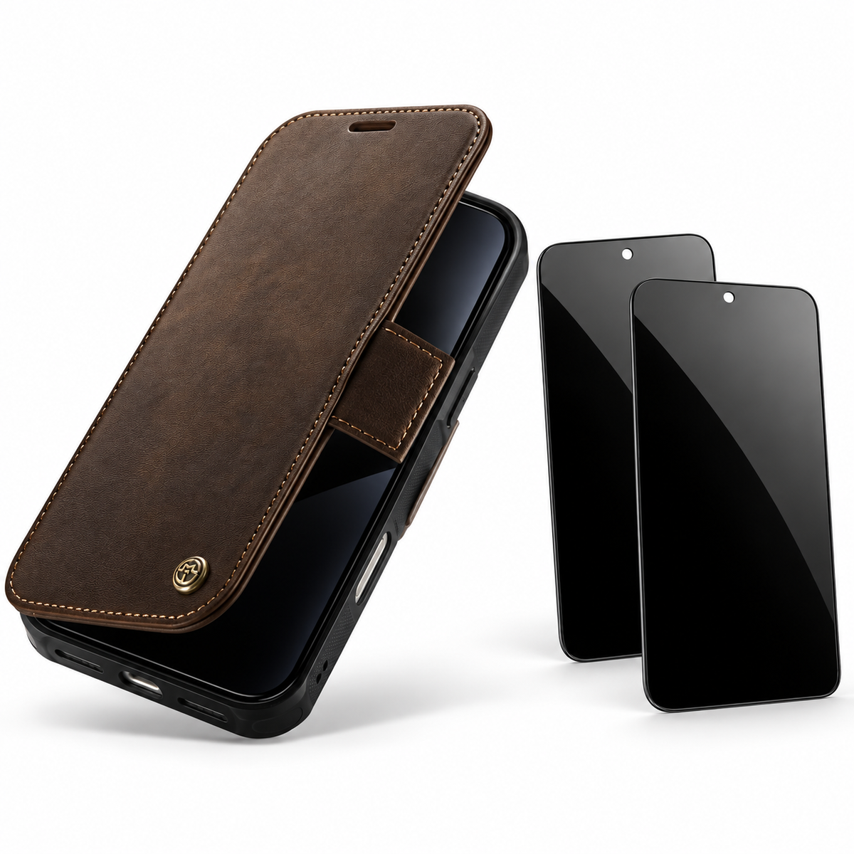 FolioVault case with two StealthGuard privacy glass protectors