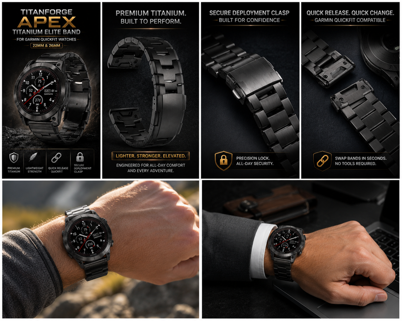 TitanForge Apex Titanium Elite Band – Precision Crafted for Garmin 22mm 26mm