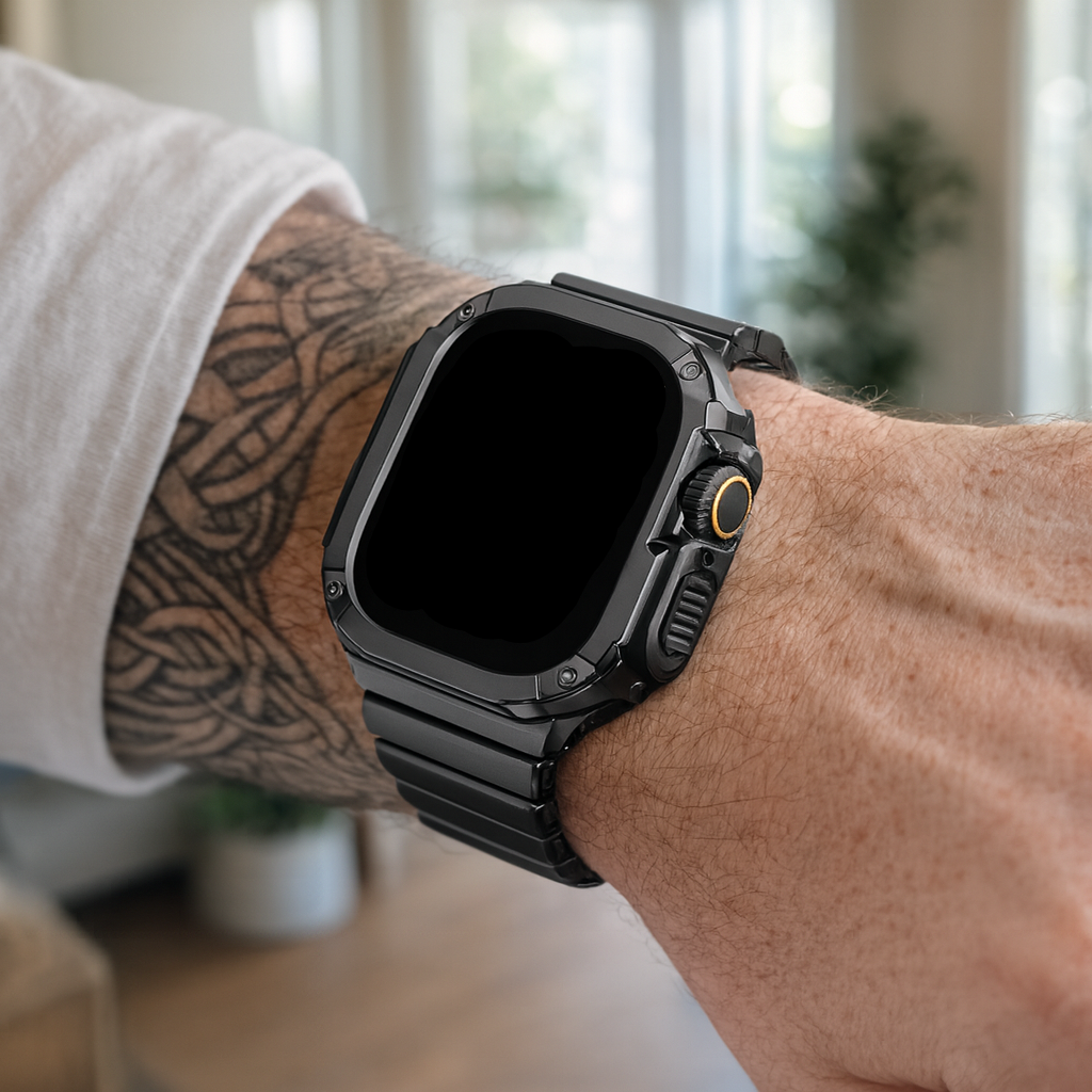 TitanFusion UltraGuard Series — Titanium Metal Band + Rugged Case for Apple Watch Ultra 3, Ultra 2, Ultra 1, Series 11, 10, 9, 8 (49mm / 46mm / 45mm / 44mm)