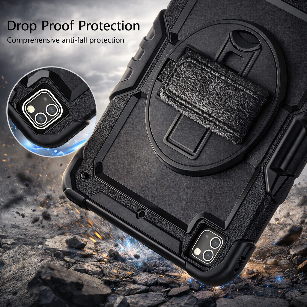 RhinoGuard Shockproof iPad Case with Stand, Hand Strap & Shoulder Strap – Military-Grade Protective Cover for iPad Pro, iPad Air & iPad (All Sizes)