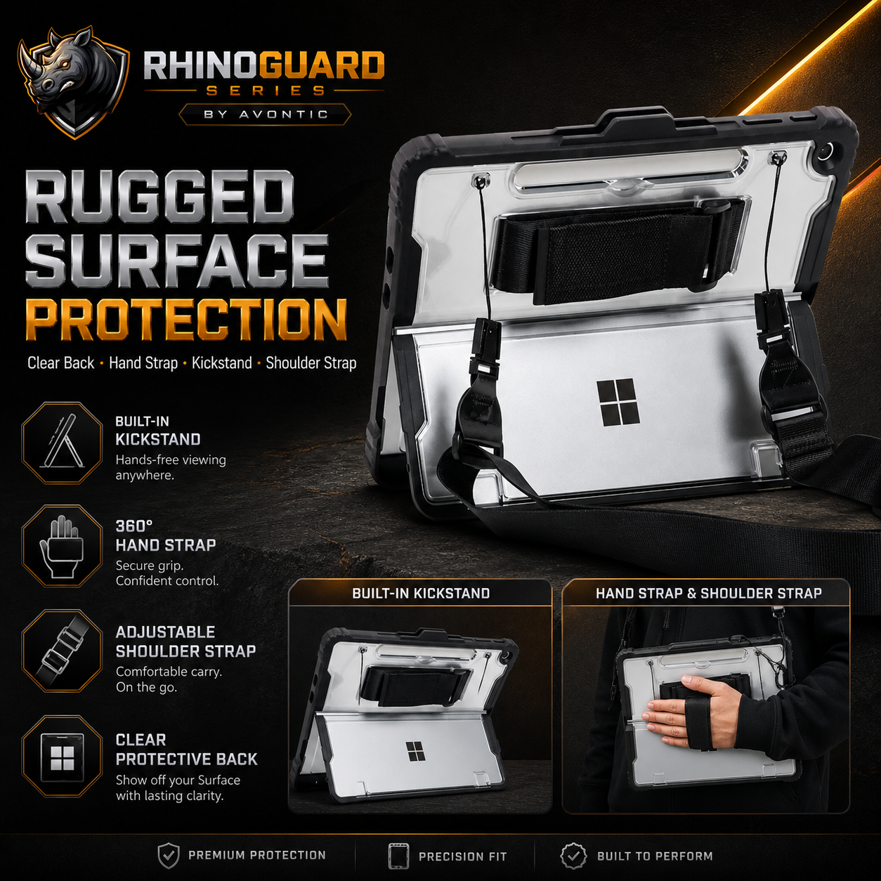 RhinoGuard Apex Shield Case for Surface Pro & Surface Go (Pro 12, 11, 10, 9, 8, 7, 6, 5, 4 | Go 4, 3, 2, 1)