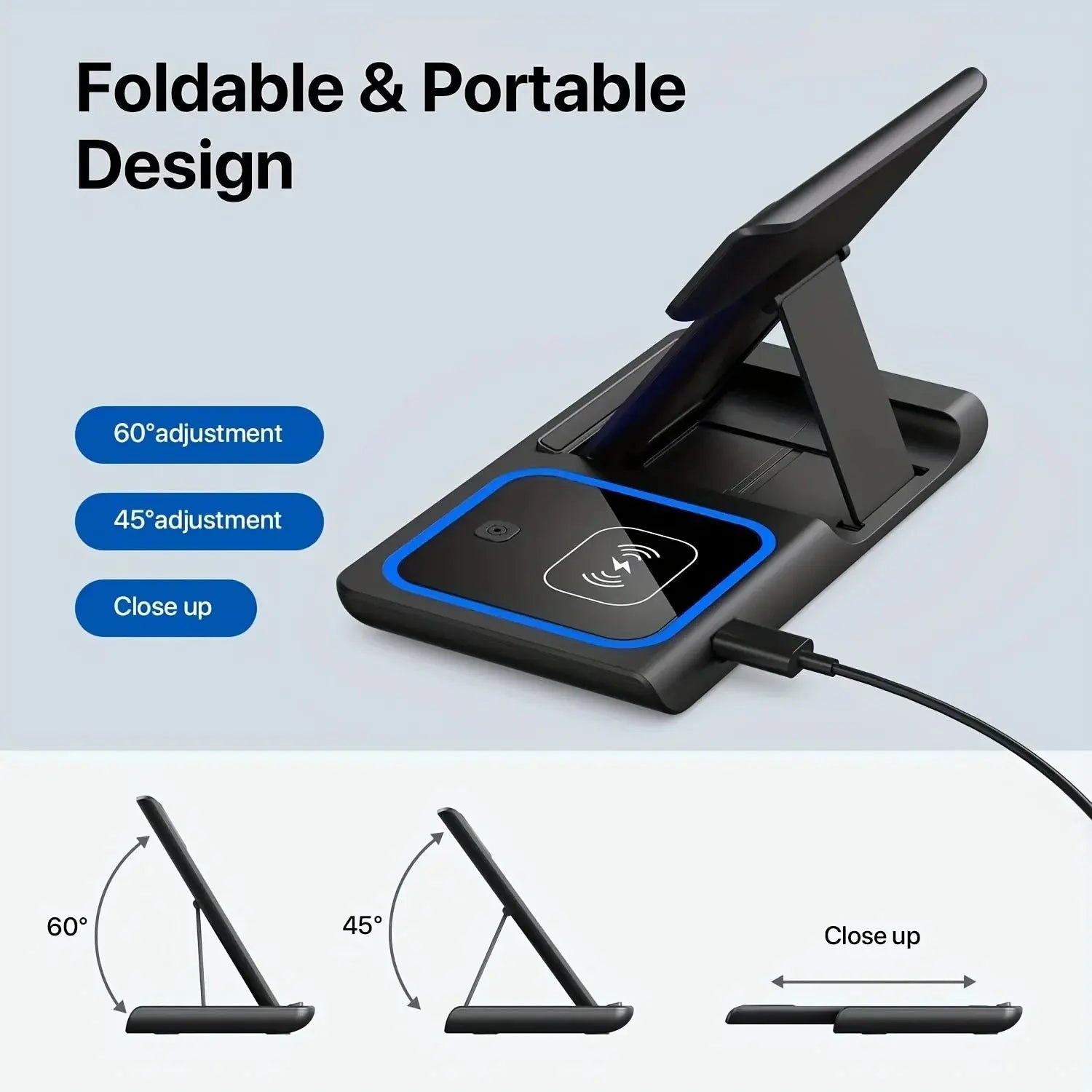 30W LED Fast Wireless Charger 3 in 1 Foldable Charging Station For iPhone 16 15 14 13 12 11 Apple Watch 9 8 7 6 5 Airpods Pro/3 Avontic