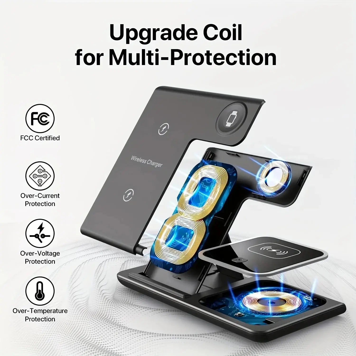 30W LED Fast Wireless Charger 3 in 1 Foldable Charging Station For iPhone 16 15 14 13 12 11 Apple Watch 9 8 7 6 5 Airpods Pro/3 Avontic