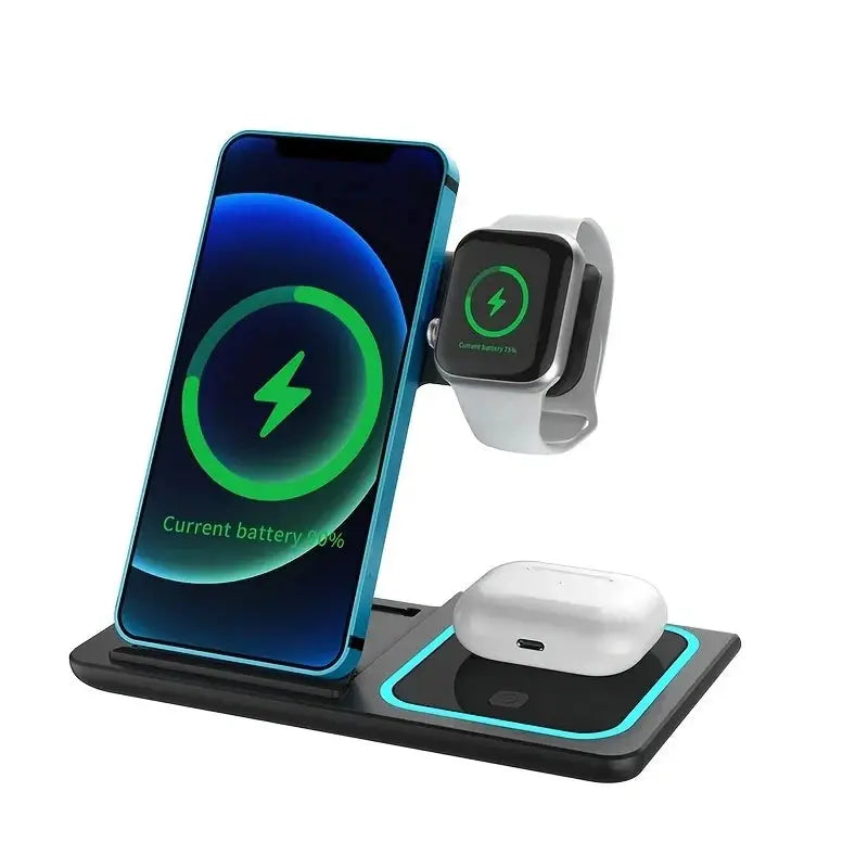 30W LED Fast Wireless Charger 3 in 1 Foldable Charging Station For iPhone 16 15 14 13 12 11 Apple Watch 9 8 7 6 5 Airpods Pro/3 Avontic