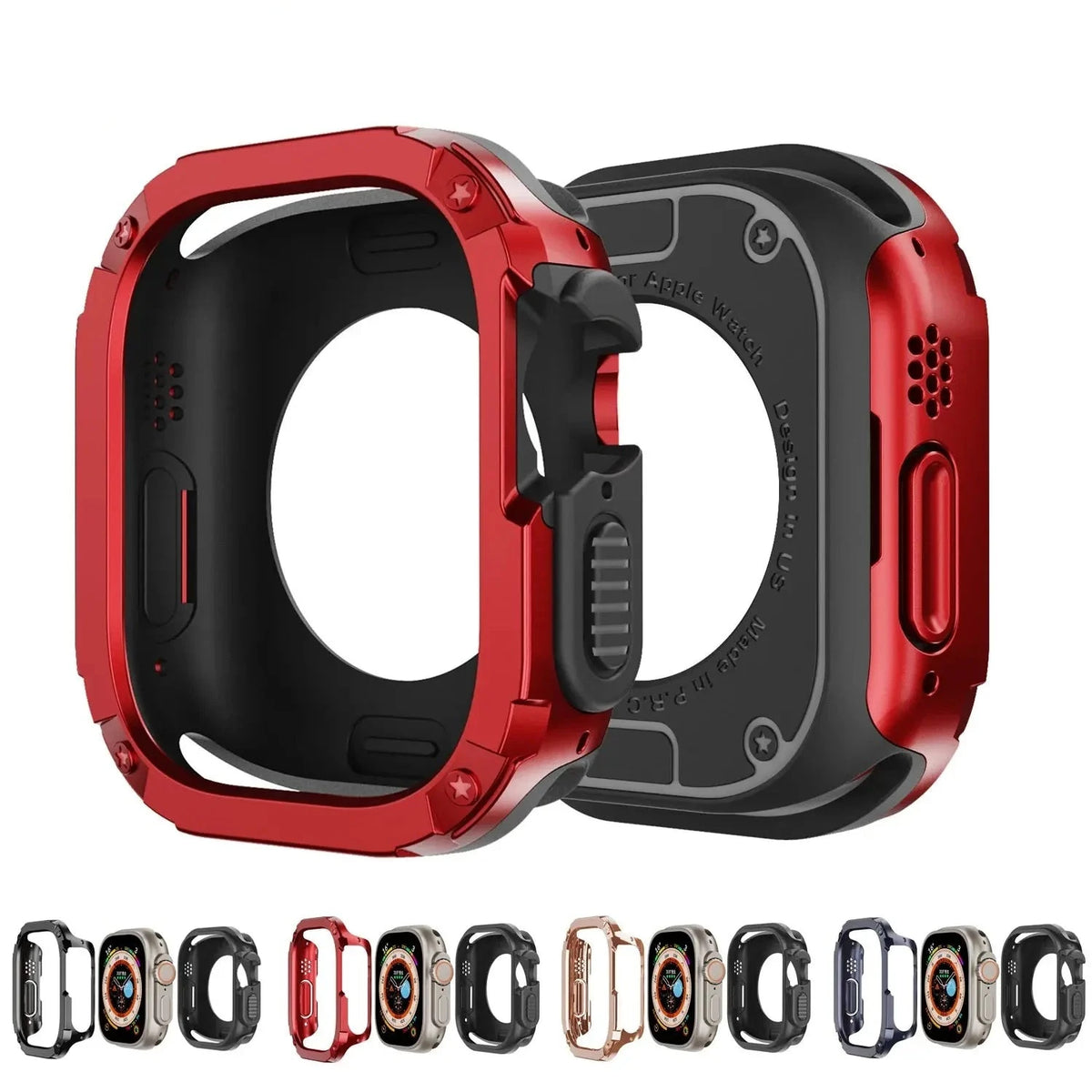 2 in 1 Case for Apple Watch Series 8/7/SE/6/5/4 Ultra 41mm 45mm 40mm 44mm 49mm TPU + PC Shockproof Protector Bumper for iwatch Avontic