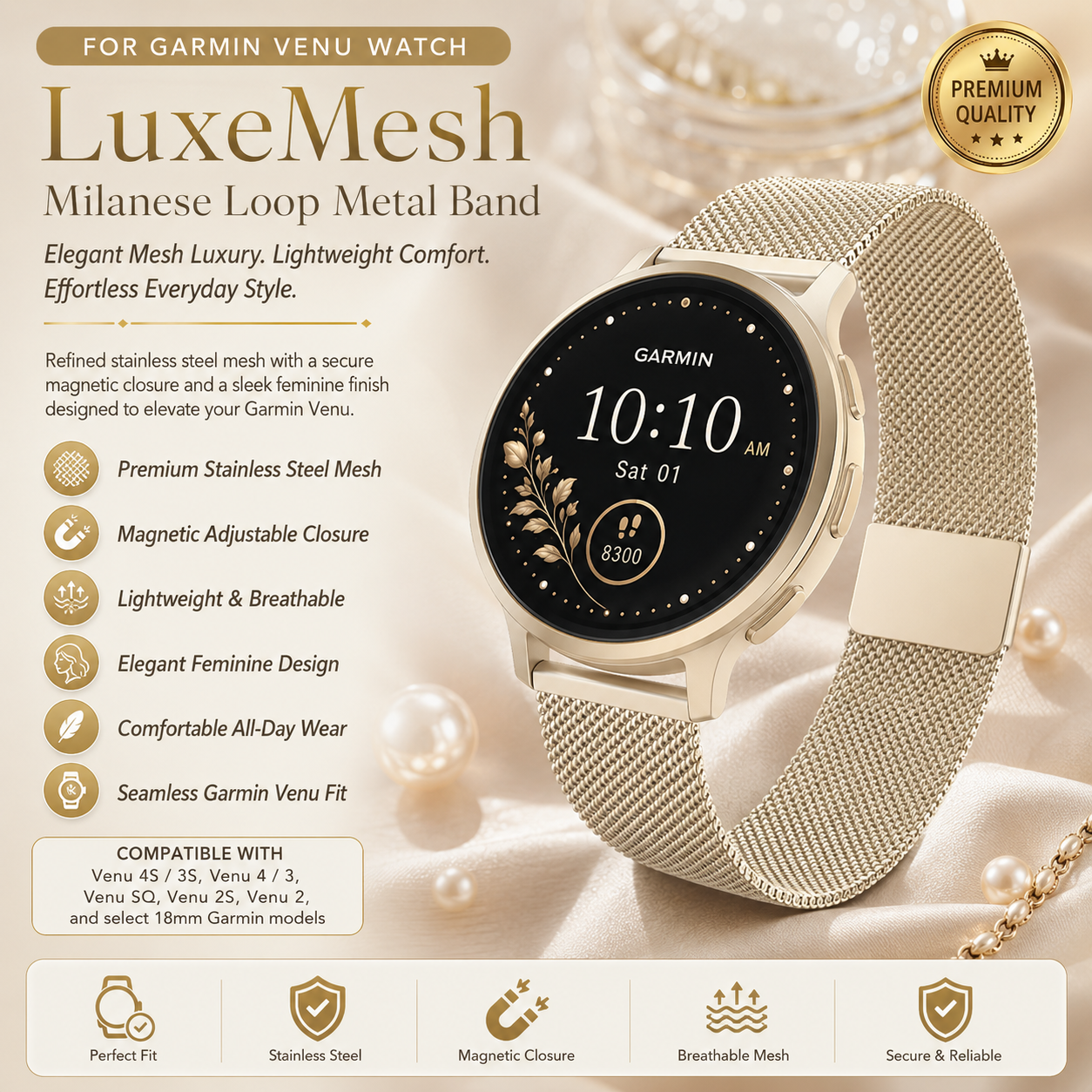 LuxeMesh Milanese Loop Metal Band for Garmin Venu Watch