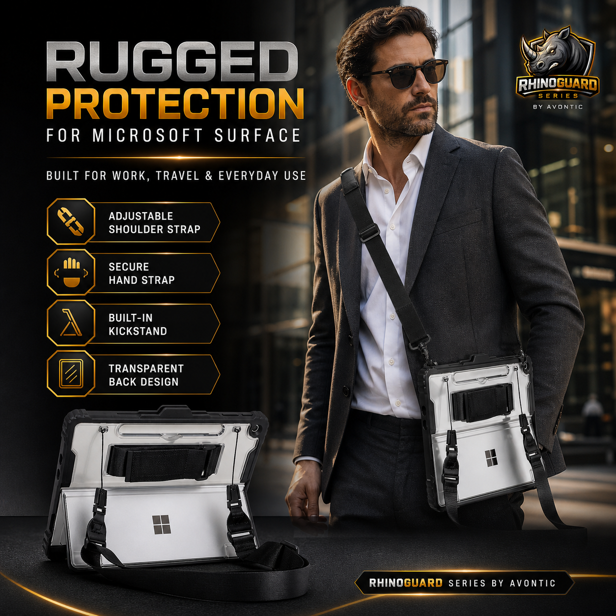 RhinoGuard Apex Shield Case for Surface Pro & Surface Go (Pro 12, 11, 10, 9, 8, 7, 6, 5, 4 | Go 4, 3, 2, 1)