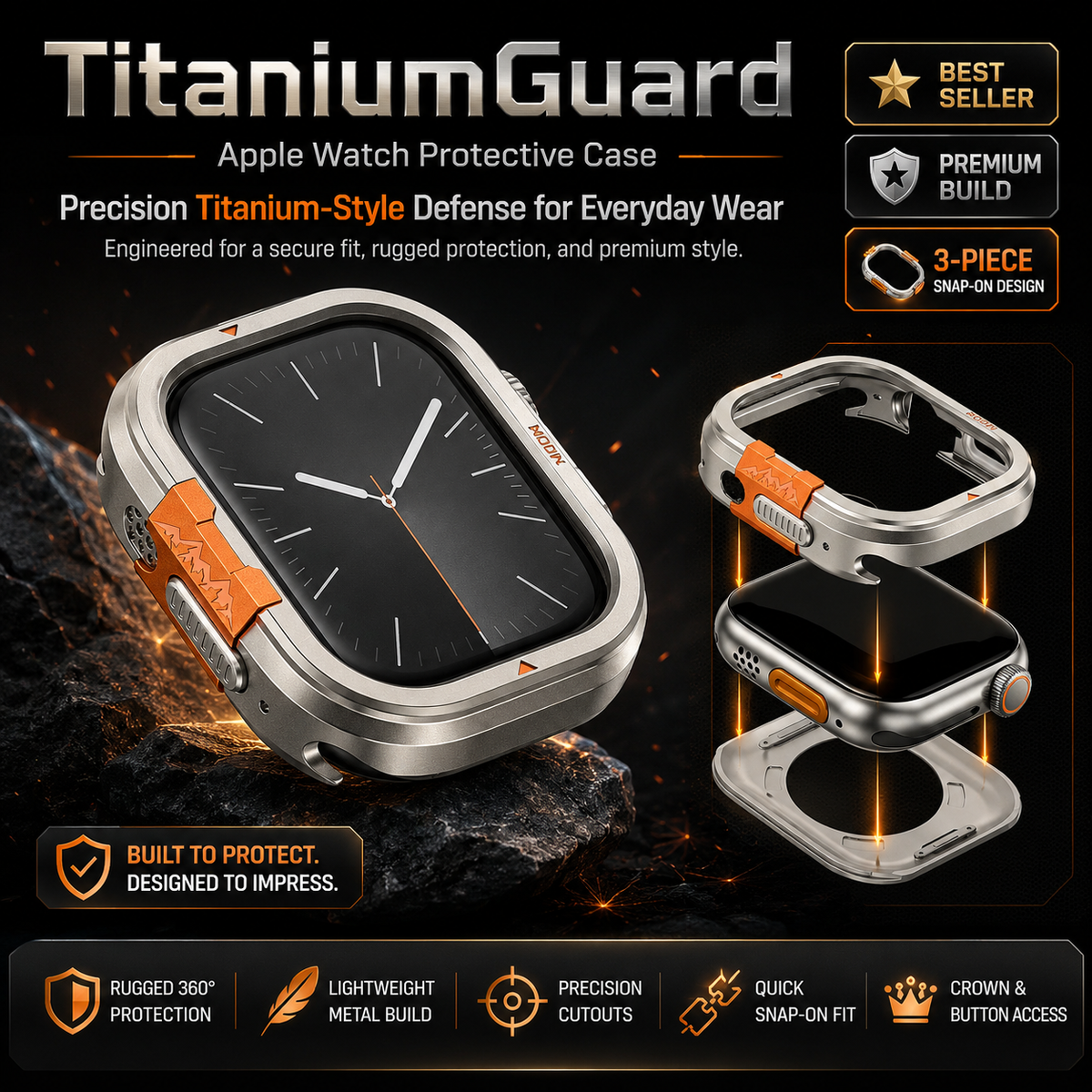 TitaniumGuard 360 Ultra Protective Case for Apple Watch Ultra 1, 2, 3 (49mm) + Series 11 & 10 (46mm)