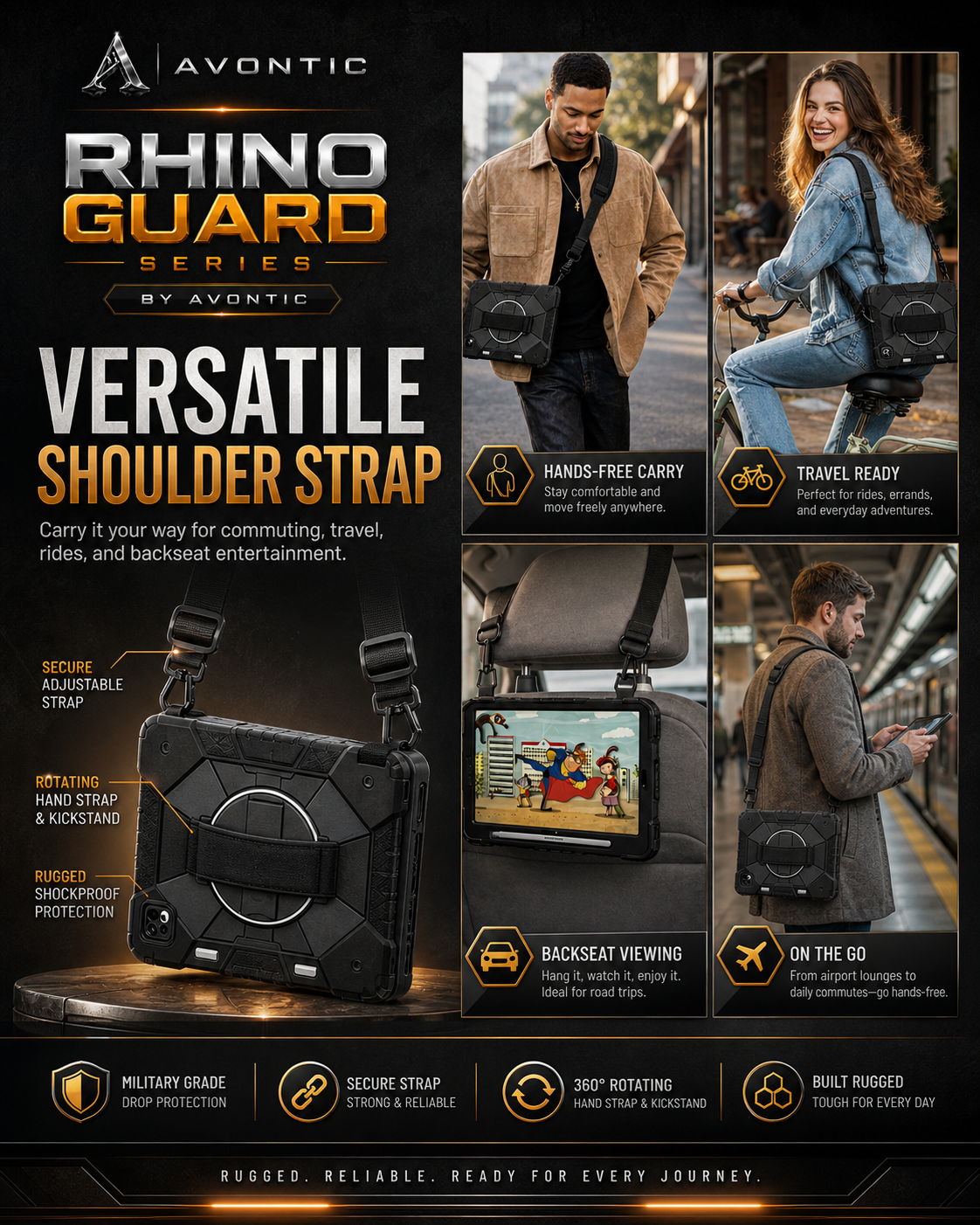 RhinoGuard Apex 360 Command Rugged iPad Case with Kickstand & Hand Strap