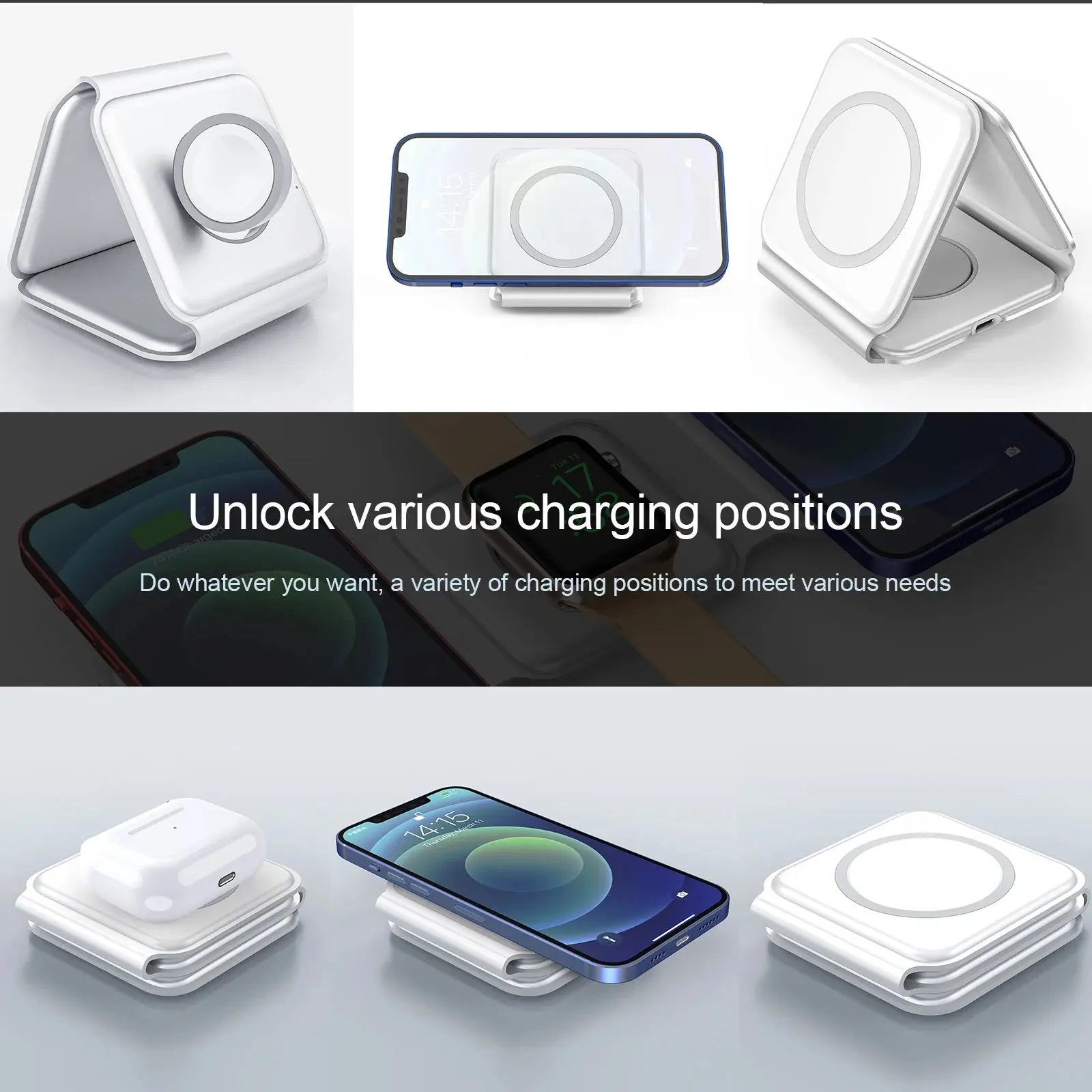 Fast 15W Magnetic Wireless Charger for iPhone 14 13 Pro Max 3 in 1 Wireless Charger Portable for Apple Watch/AirPods 3in1 Stand Pinnacle Luxuries