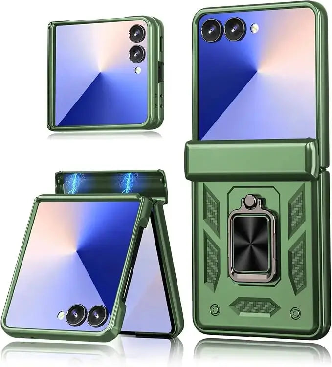 Case For Samsung Galaxy Z Flip 7 5G Z Flip 6 Military Grade Shockproof Heavy Duty Protective Armor Magnetic Kickstand Ring Cover Avontic