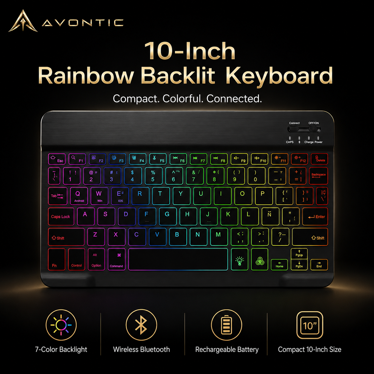 Avontic RhinoKeys Pro Slim Wireless Keyboard for iPad & Tablets