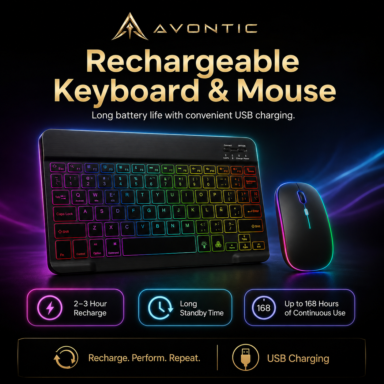 Avontic RhinoKeys Pro Slim Wireless Keyboard for iPad & Tablets