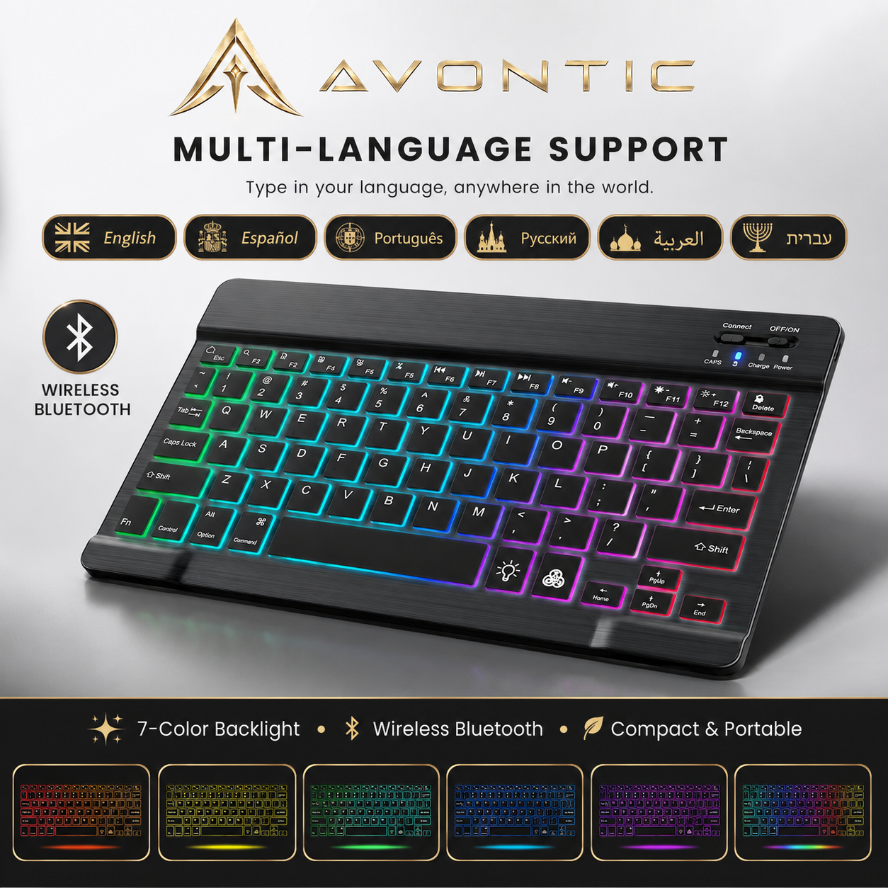 Avontic RhinoKeys Pro Slim Wireless Keyboard for iPad & Tablets