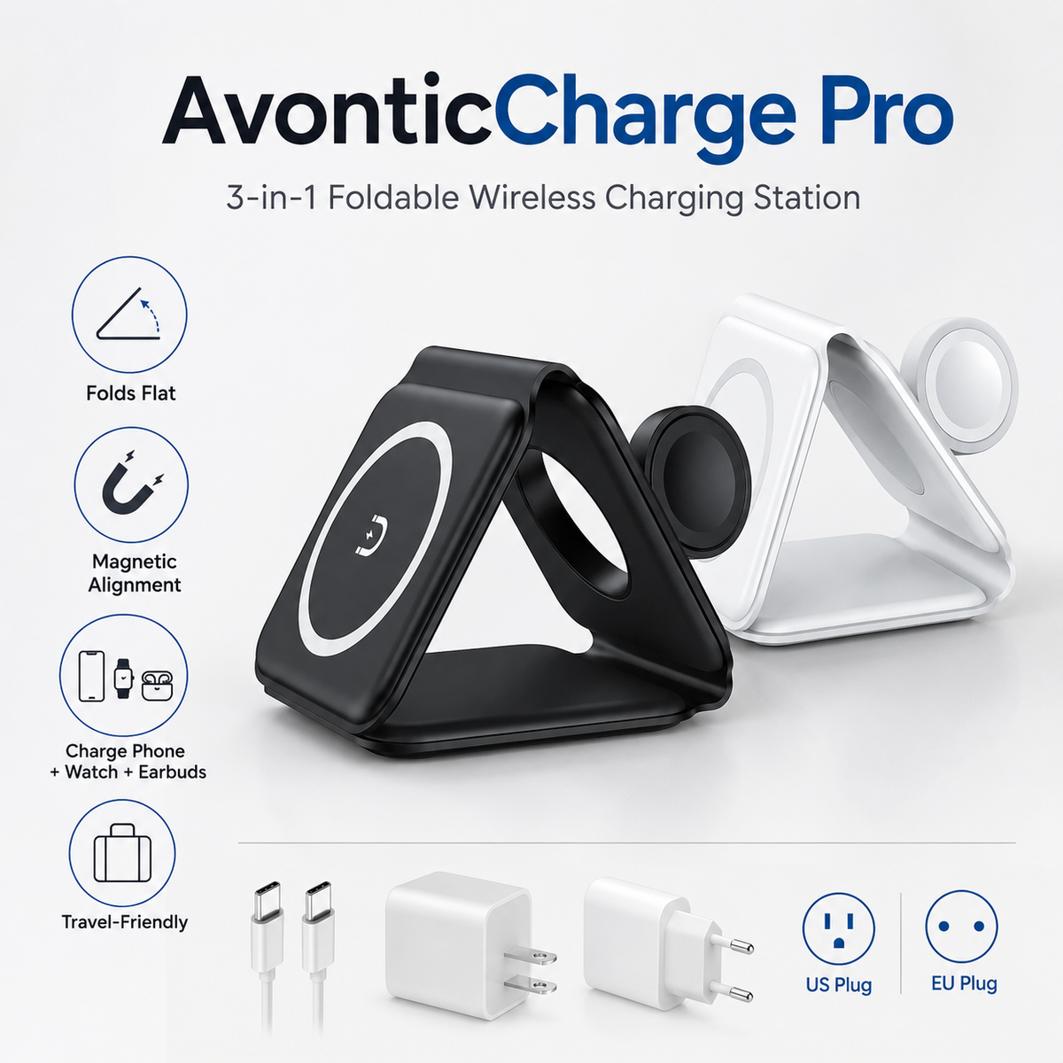 AvonticCharge Pro 3-in-1 Foldable Wireless Charging Station