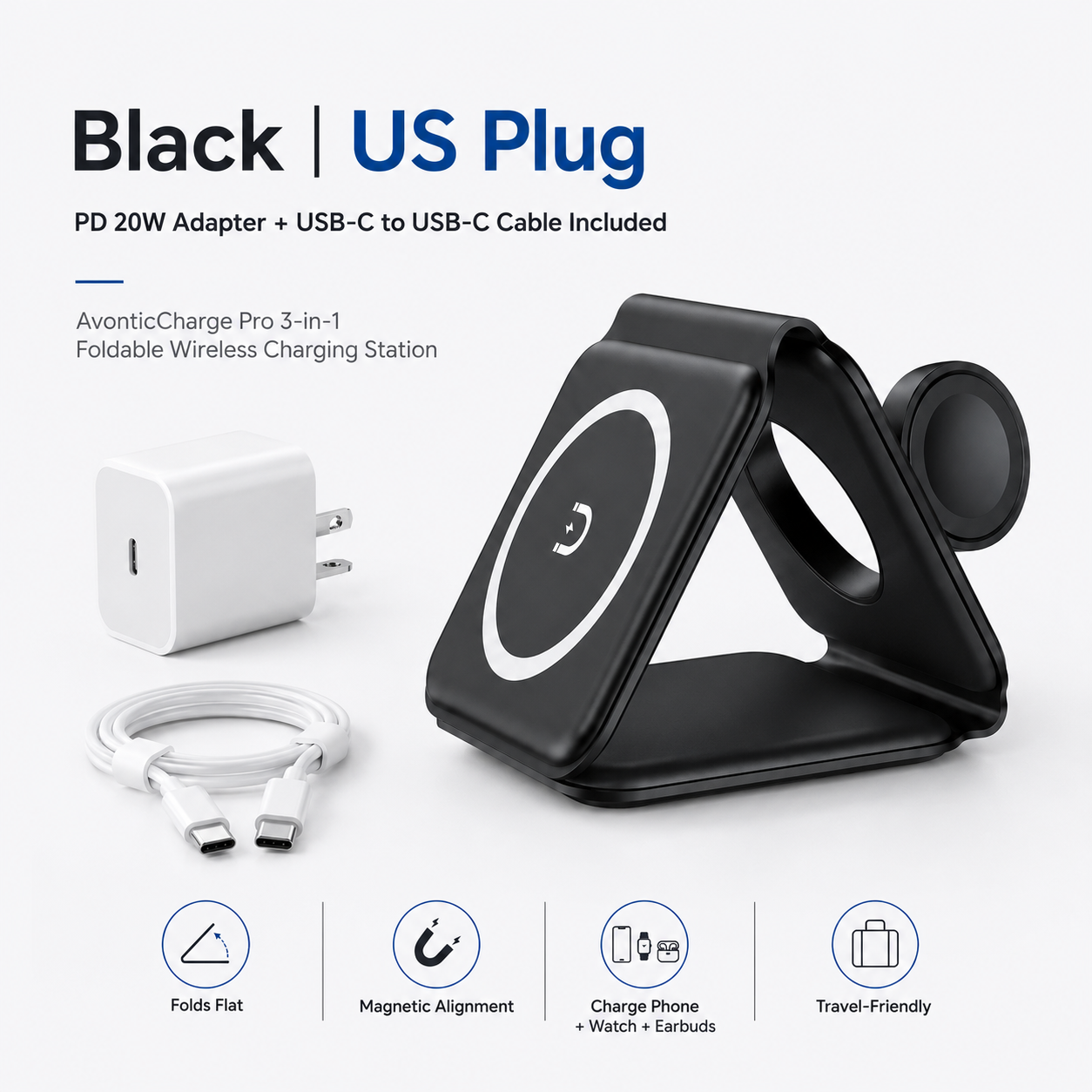 AvonticCharge Pro 3-in-1 Foldable Wireless Charging Station — product view 2