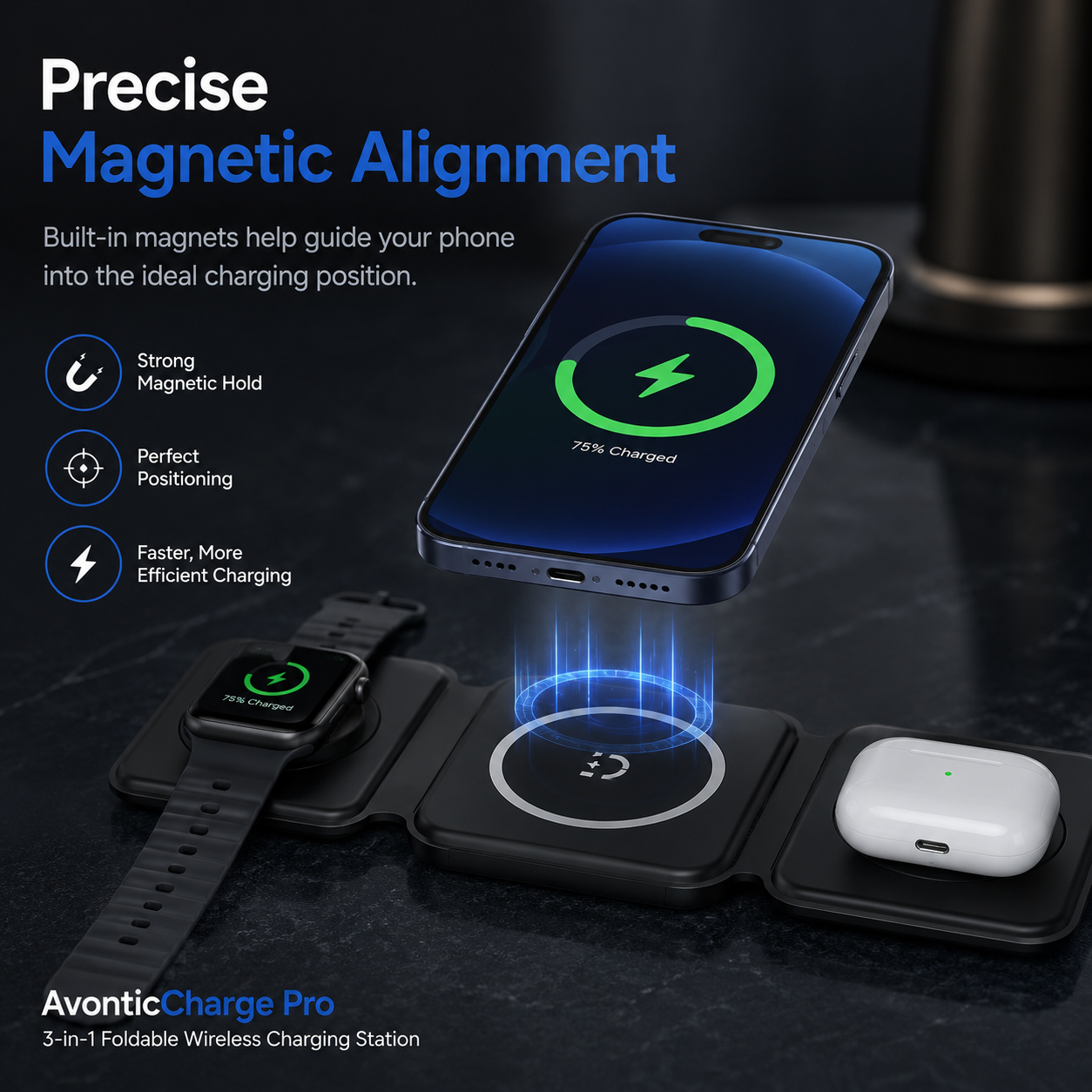AvonticCharge Pro 3-in-1 Foldable Wireless Charging Station — product view 9
