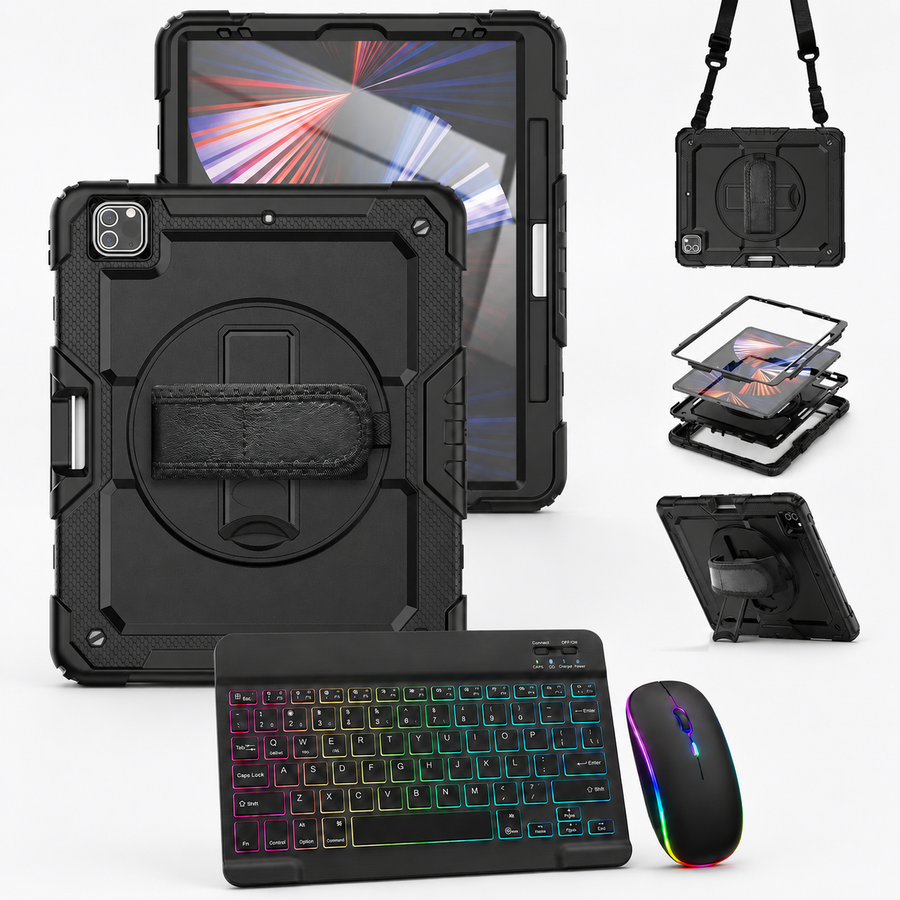 RhinoGuard Pro WorkForce Elite — iPad Case + Backlit Keyboard & Wireless Mouse Bundle