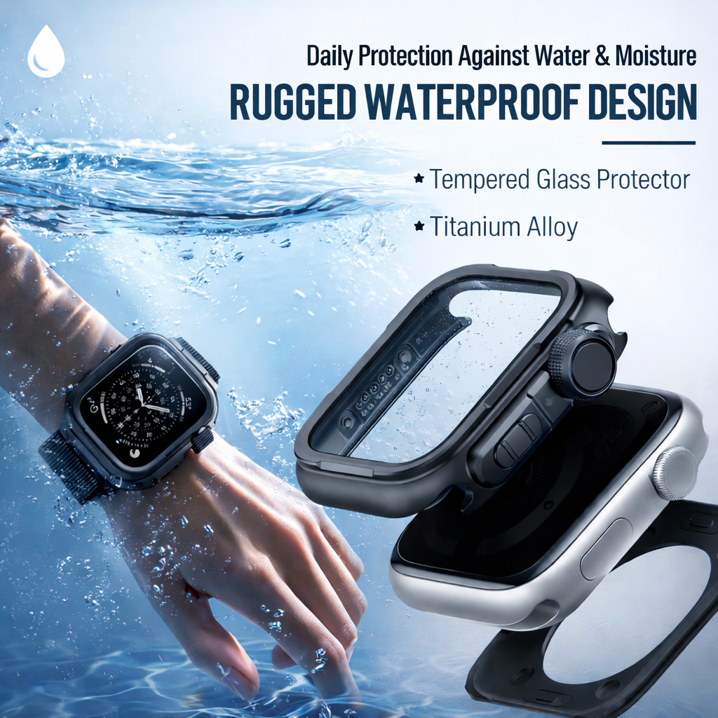 Titanium Alloy Case with Tempered Glass Screen Protector for Apple Watch