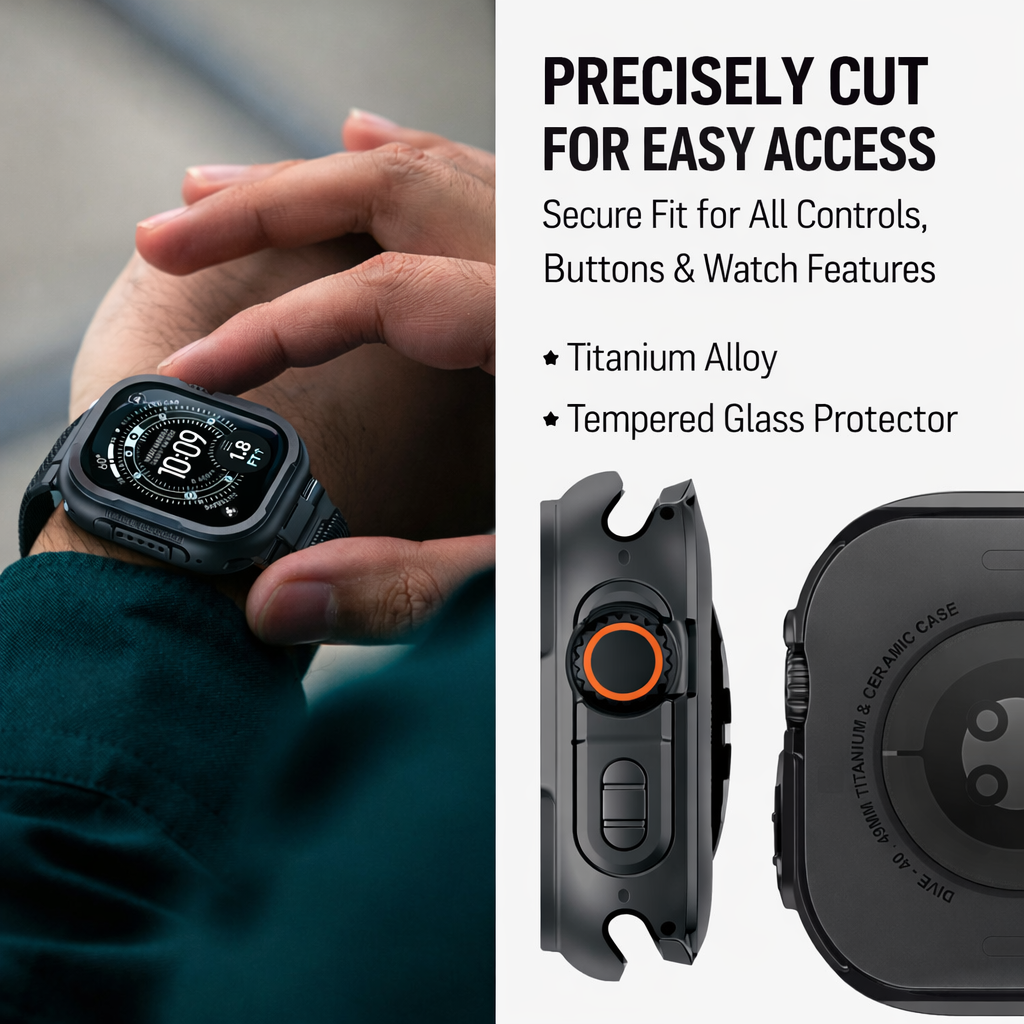 Titanium Alloy Case with Tempered Glass Screen Protector for Apple Watch